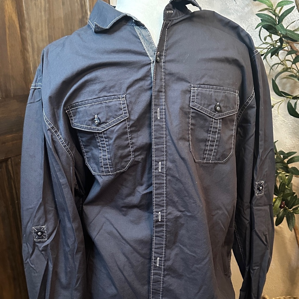 Michael Brandon Mens Grey Long Sleeve Shirt Large Western Style Vtg